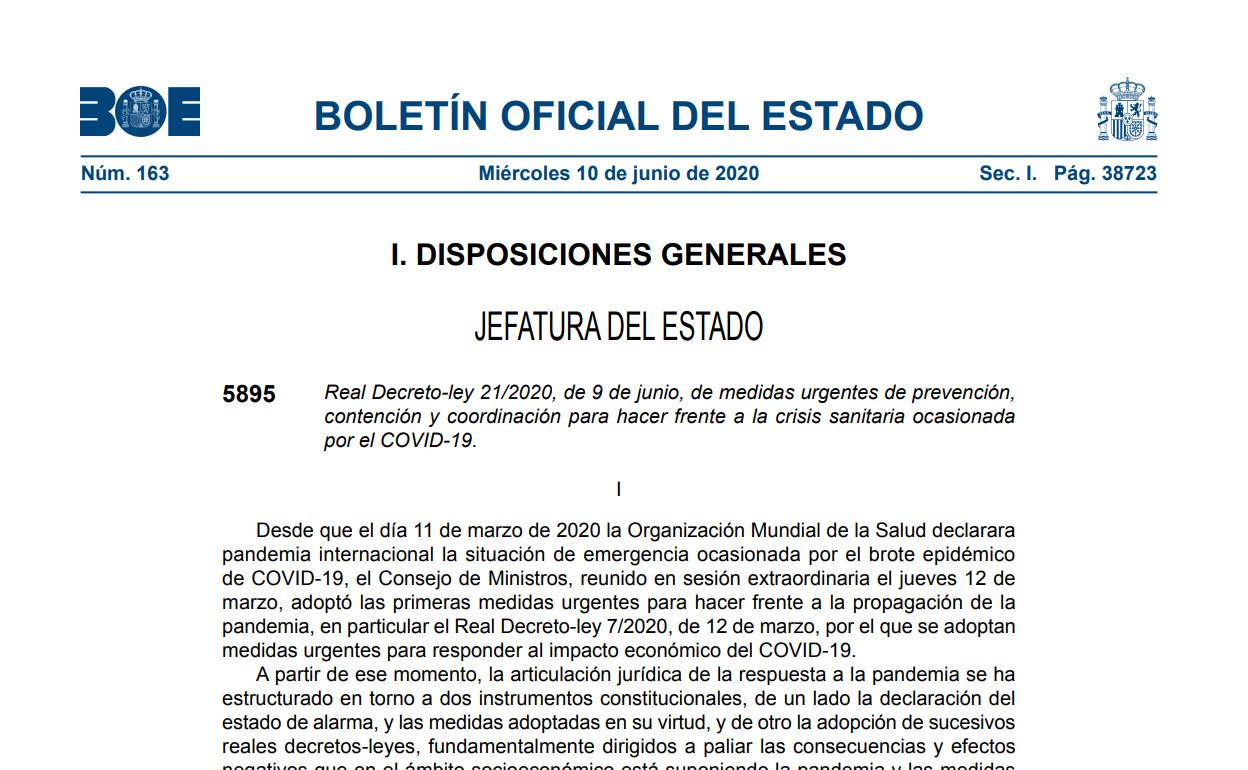 BOE | Nueva Normalidad: Real Decreto-ley Del 10 De Junio 2020 | El Correo